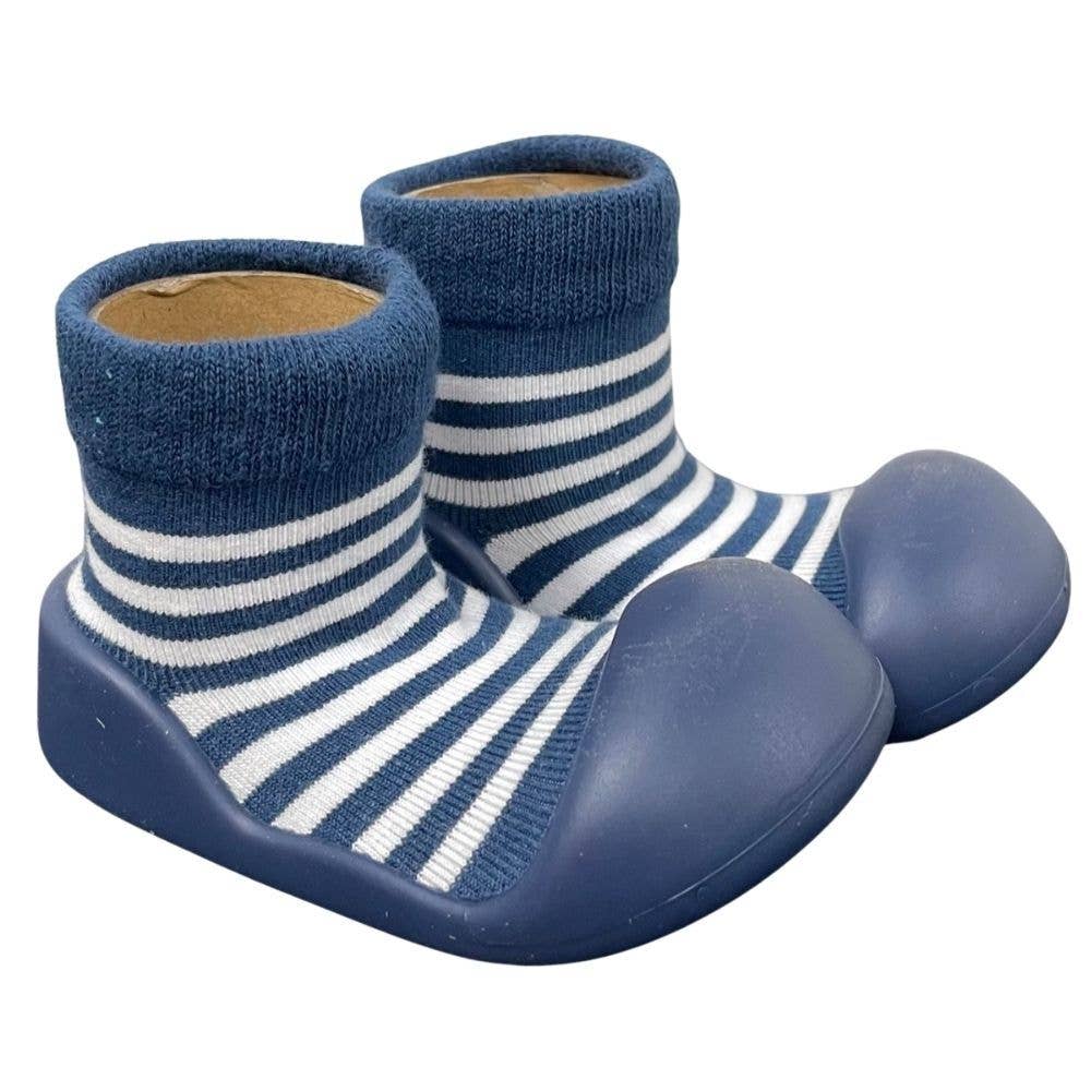 Rubber Soled Socks - Stripe Navy