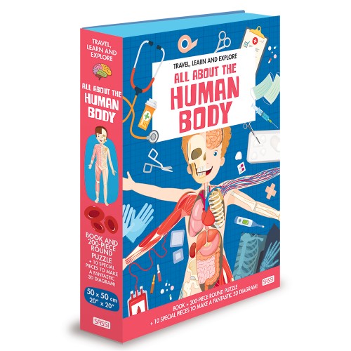 Sassi Travel, Learn and Explore Book and Puzzle Set - All About The Human Body, 200 pcs