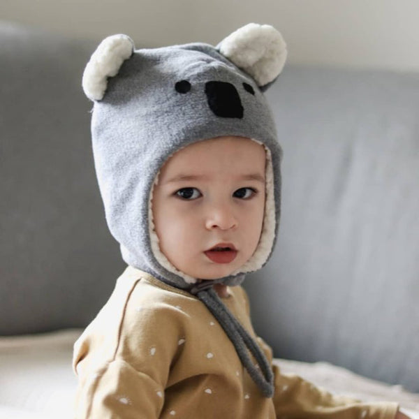 Koala Fleecy Beanie in Grey Marle