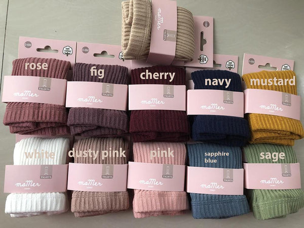 Classic Cotton Ribbed Tights - Assorted Colours