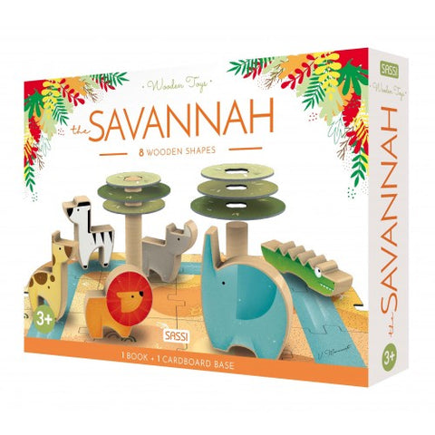 The Savannah 40 Piece Puzzle with Wooden Animals & Book Set
