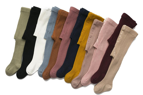 Classic Cotton Ribbed Tights - Assorted Colours