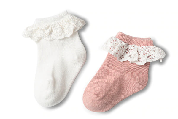 Pretty Cotton Socks in Pink and White