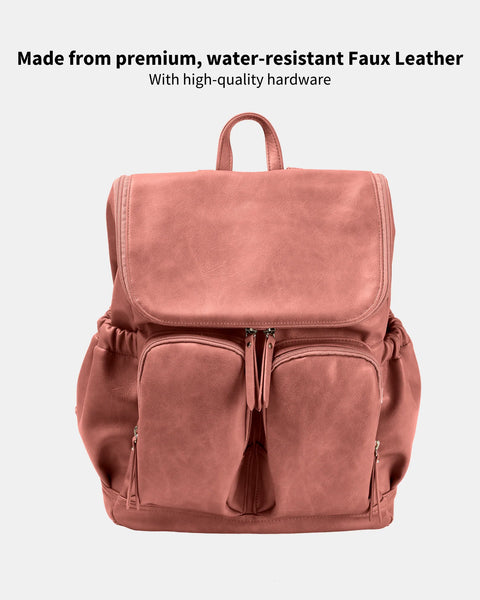 Faux Leather Nappy Backpack in Dusty Rose
