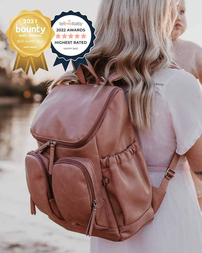 Faux Leather Nappy Backpack in Dusty Rose