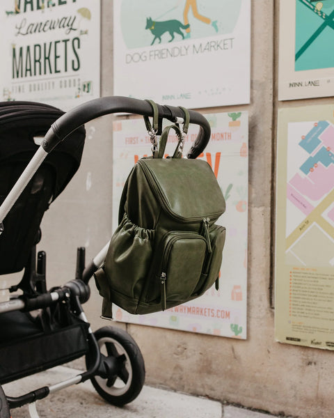 Oi Oi Faux Leather Nappy Backpack in Olive