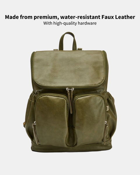 Oi Oi Faux Leather Nappy Backpack in Olive