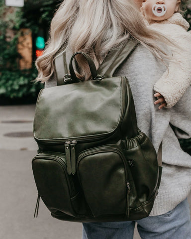 Oi Oi Faux Leather Nappy Backpack in Olive