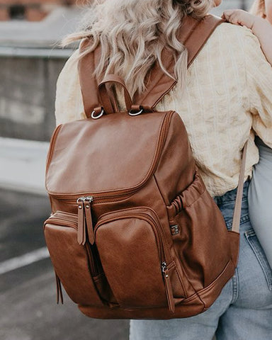 Oi Oi Faux Leather Nappy Backpack in Tan