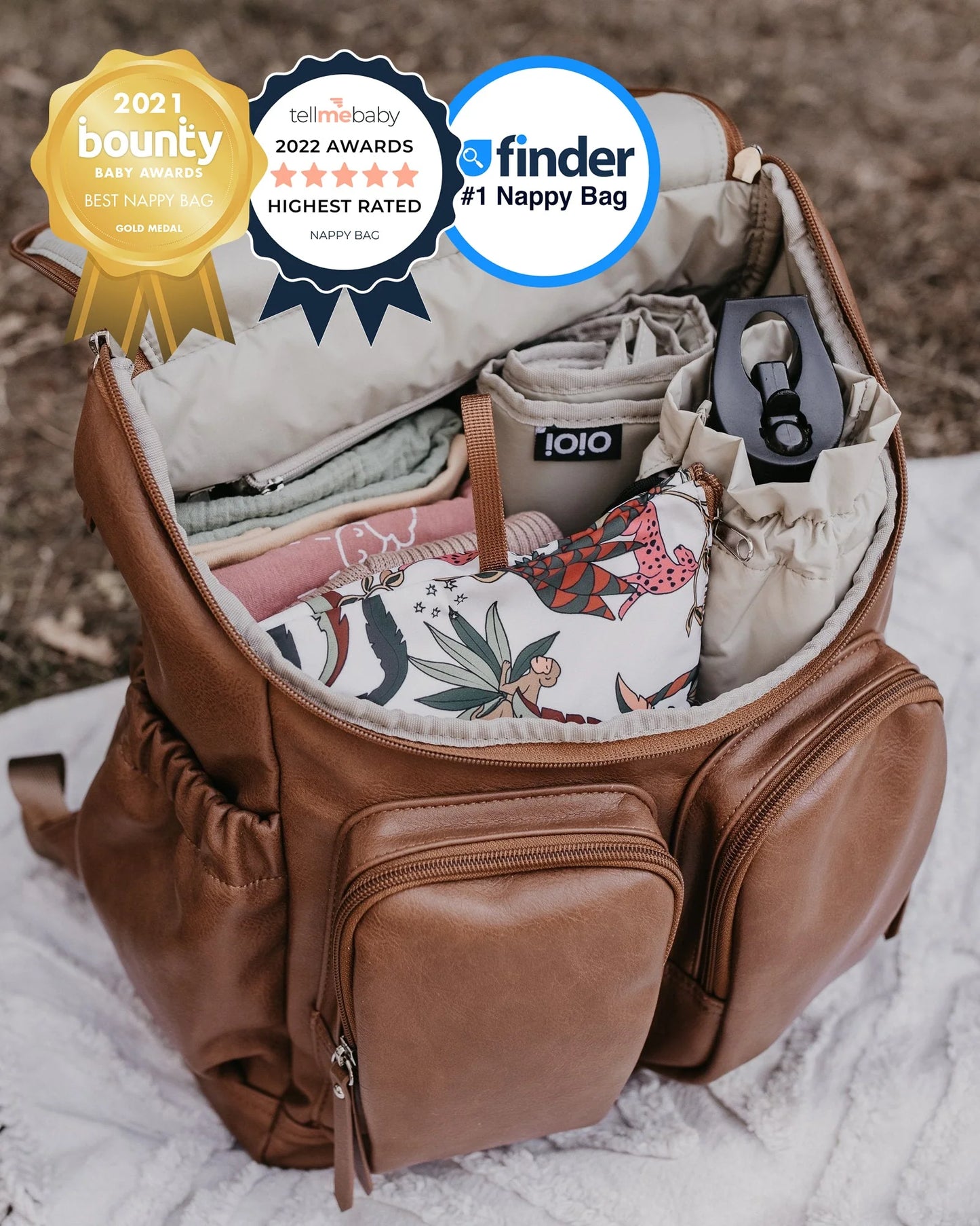 Oi Oi Faux Leather Nappy Backpack in Tan