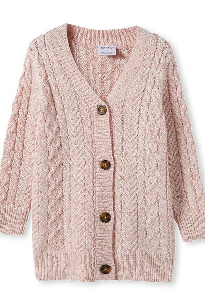 Cable Knit Cardigan in Pink Speckle