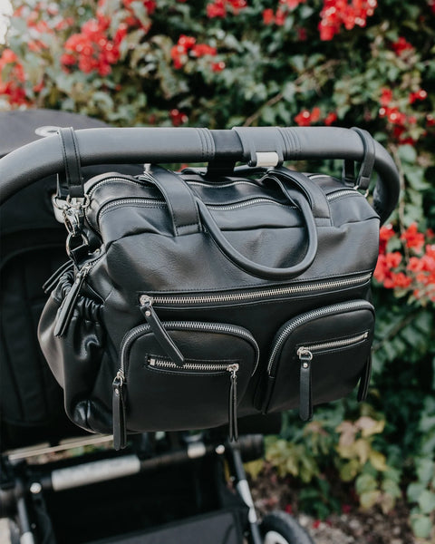 Faux Leather Carry All Nappy Bag in Black