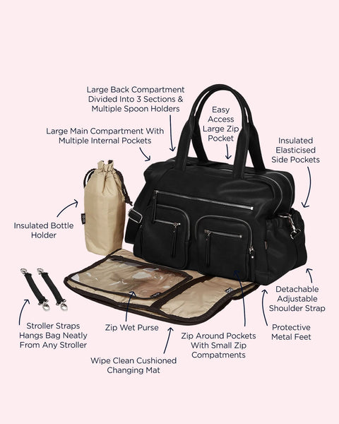 Faux Leather Carry All Nappy Bag in Black