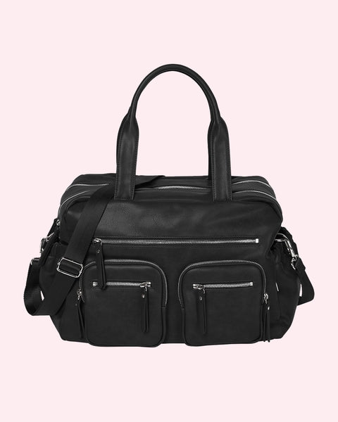 Faux Leather Carry All Nappy Bag in Black