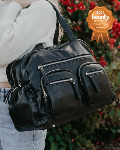 Faux Leather Carry All Nappy Bag in Black