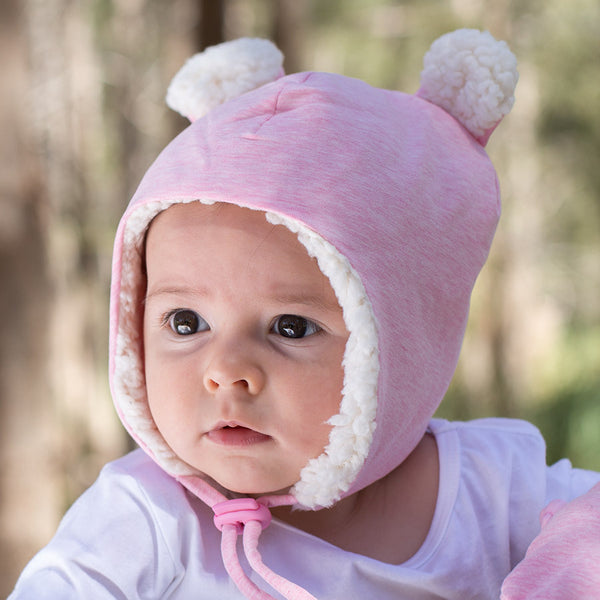 Teddy Fleecy Beanie in Baby Pink Marle