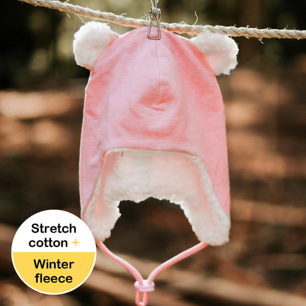 Teddy Fleecy Beanie in Baby Pink Marle