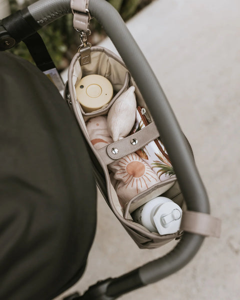 Faux Leather Stroller Organiser/Pram Caddy in Taupe