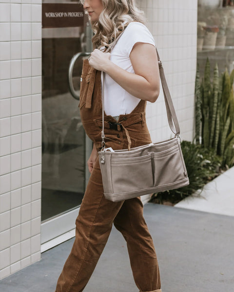 Faux Leather Stroller Organiser/Pram Caddy in Taupe