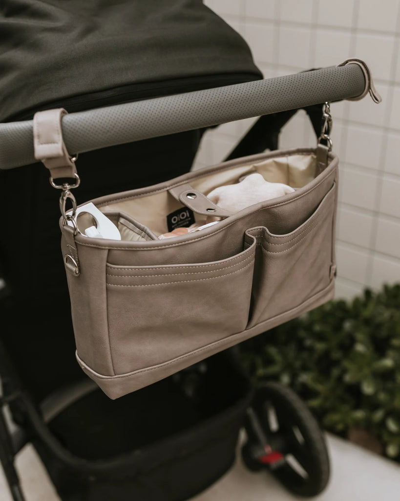 Faux Leather Stroller Organiser/Pram Caddy in Taupe